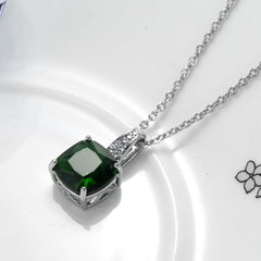 Green Crystal & Silver-Plated Cushion-Cut Pendant Necklace