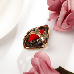 Red & 18K Gold-Plated Abstract Leaf Ring