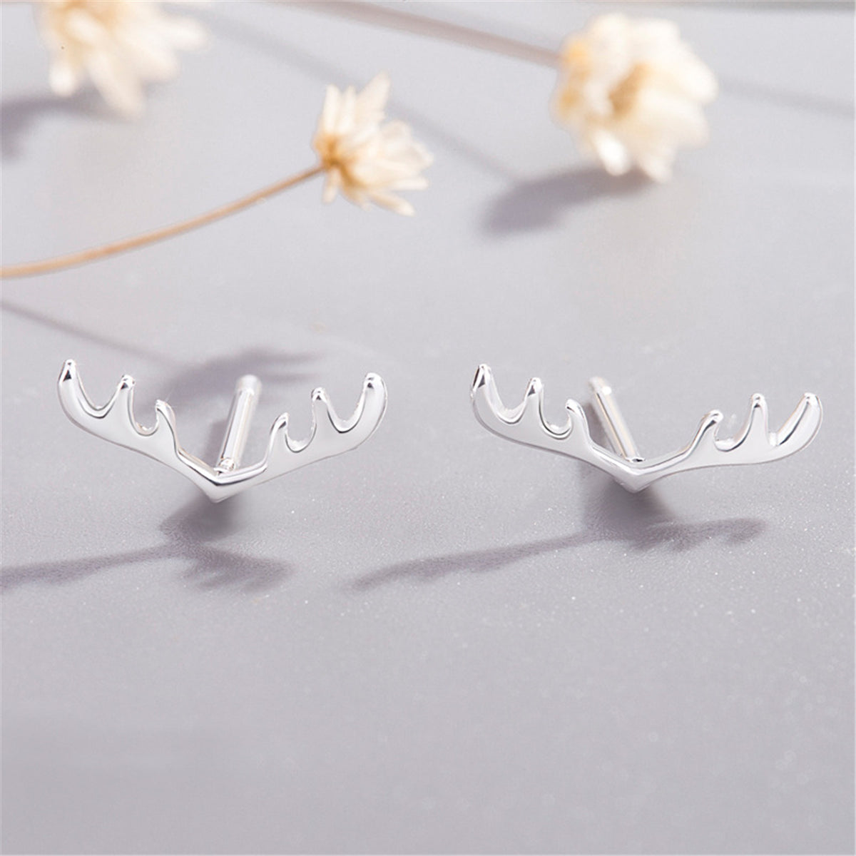 Silver-Plated Antler Stud Earrings