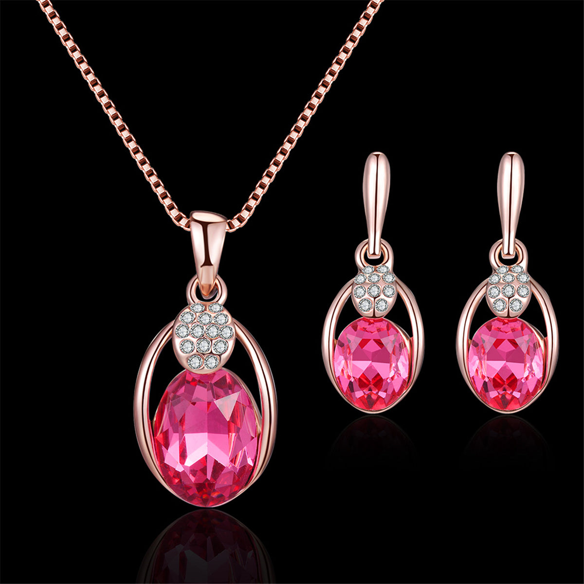 Red and White Cubic Zirconia Pendant Necklace and Drop Earrings, drop earrings for women, front view