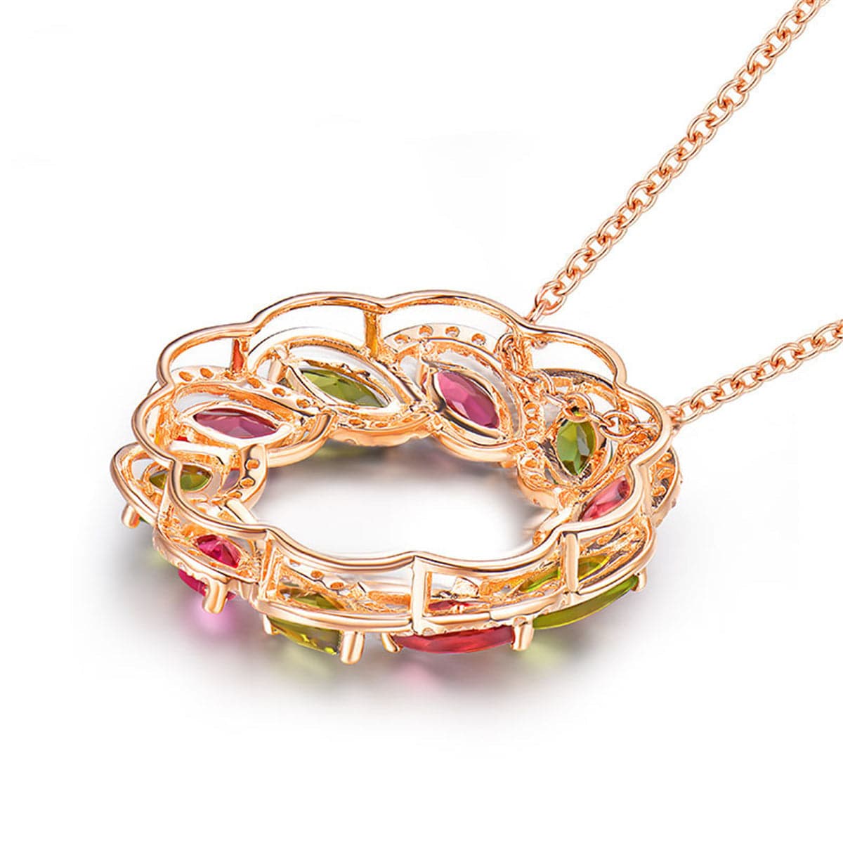 cubic zirconia & 18k Rose Gold-Plated Floral Circle Pendant Necklace - streetregion