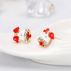 Cubic Zirconia & Enamel 18K Gold-Plated Christmas Bell Stud Earrings
