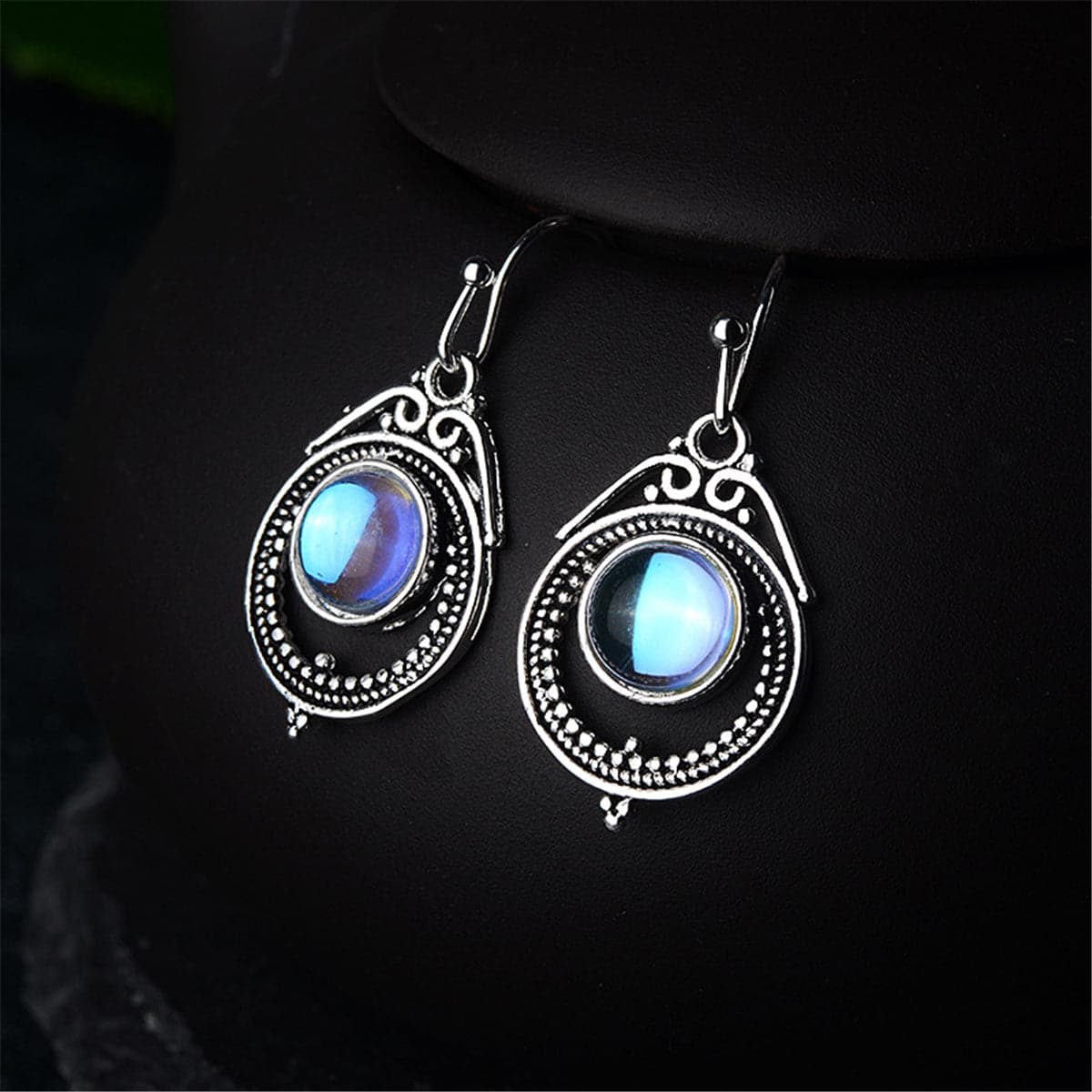 Opal & Silver-Plated Bezel Milgrain Drop Earrings - streetregion