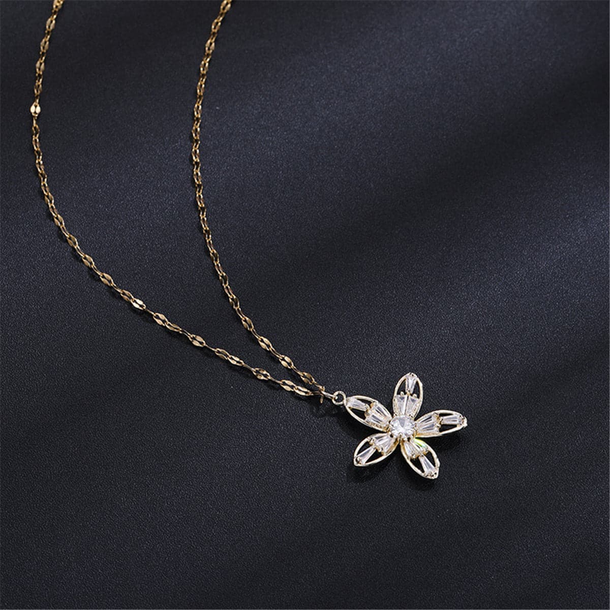 Cubic Zirconia & 18K Gold-Plated Flower Pendant Necklace