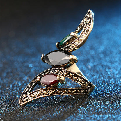 Black Crystal and 18K Gold-Plated Pear-Cut Ring, gold statement rings for women, vintage-inspired design, lifestyle look