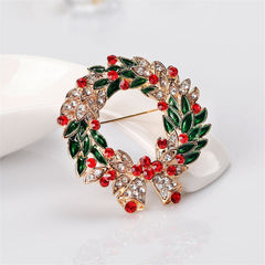 Cubic Zirconia & 18K Gold-Plated Wreath With Ribbon Brooch