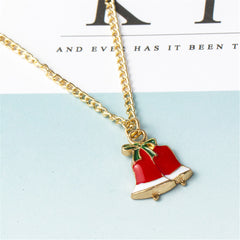 Red & 18K Gold-Plated Festive Bell Pendant Necklace & Drop Earrings