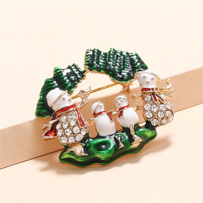 Cubic Zirconia and Green Snowman Family Brooch, brooch pin, botanical inspired, side view
