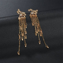 cubic zirconia & 18k Rose Gold-Plated Star Tassel Drop Earrings - streetregion