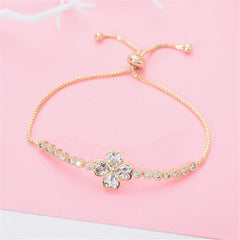 Cubic Zirconia & Crystal Heart Clover Adjustable Bracelet