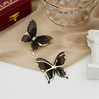 Cubic Zirconia & Black Mesh 18k Gold-Plated Butterfly Stud Earrings