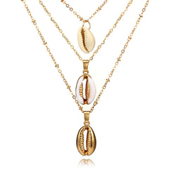 White Shell & 18K Gold-Plated Cowrie Triple-Layer Pendant Necklace