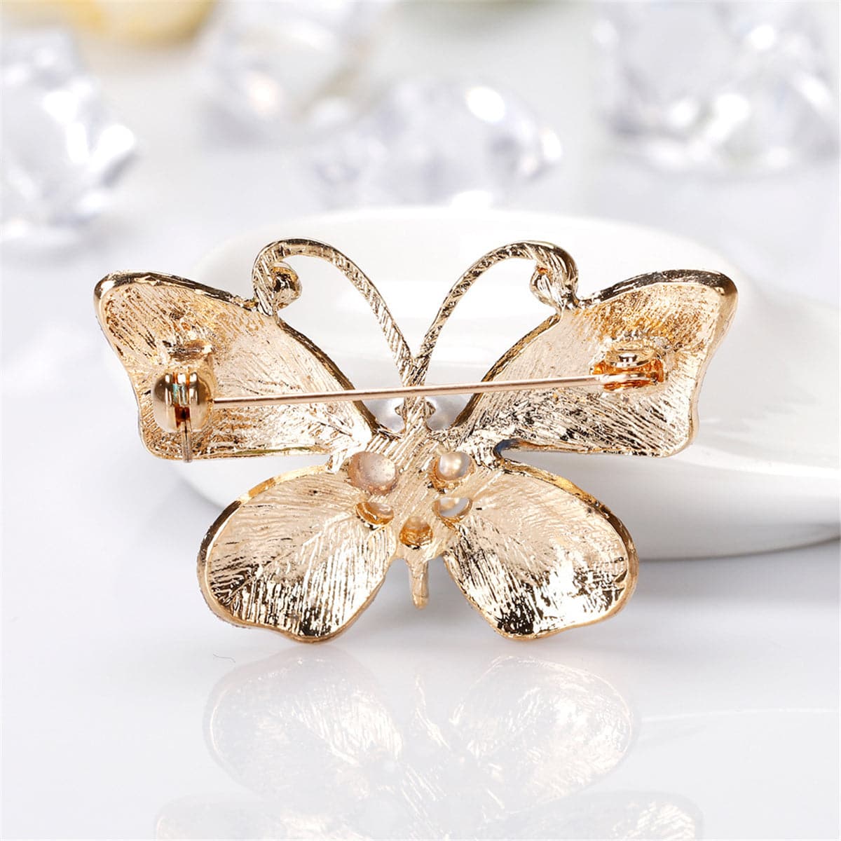 Cubic Zirconia & Pearl Enamel 18k Gold-Plated Butterfly Brooch