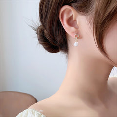 Pearl & Cubic Zirconia Pavé Cluster Drop Earrings