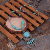 Turquoise & Silver-Plated Tassel Pendant Necklace