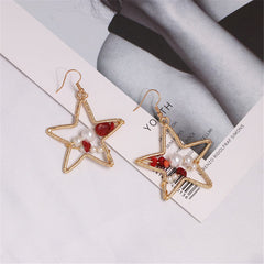 Pearl & Resin 18K Gold-Plated Open Star Drop Earrings