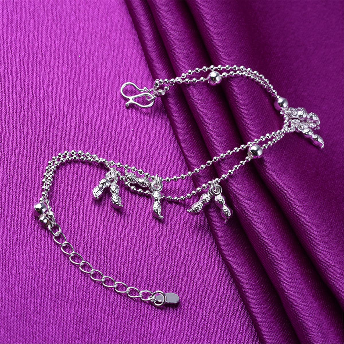 Silver-Plated Peanut Charm Anklet