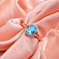 Blue Crystal & Cubic Zirconia 18K Rose Gold-Plated Halo Oval Ring