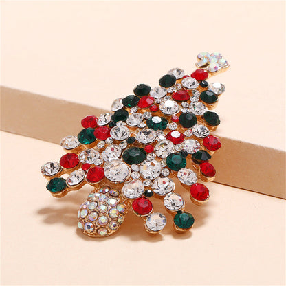 Red and White Cubic Zirconia Christmas Tree Brooch, brooch pin, botanical inspired, detail close-up