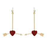 Red cubic zirconia & 18k Gold-Plated Arrow Heart Drop Earrings - streetregion