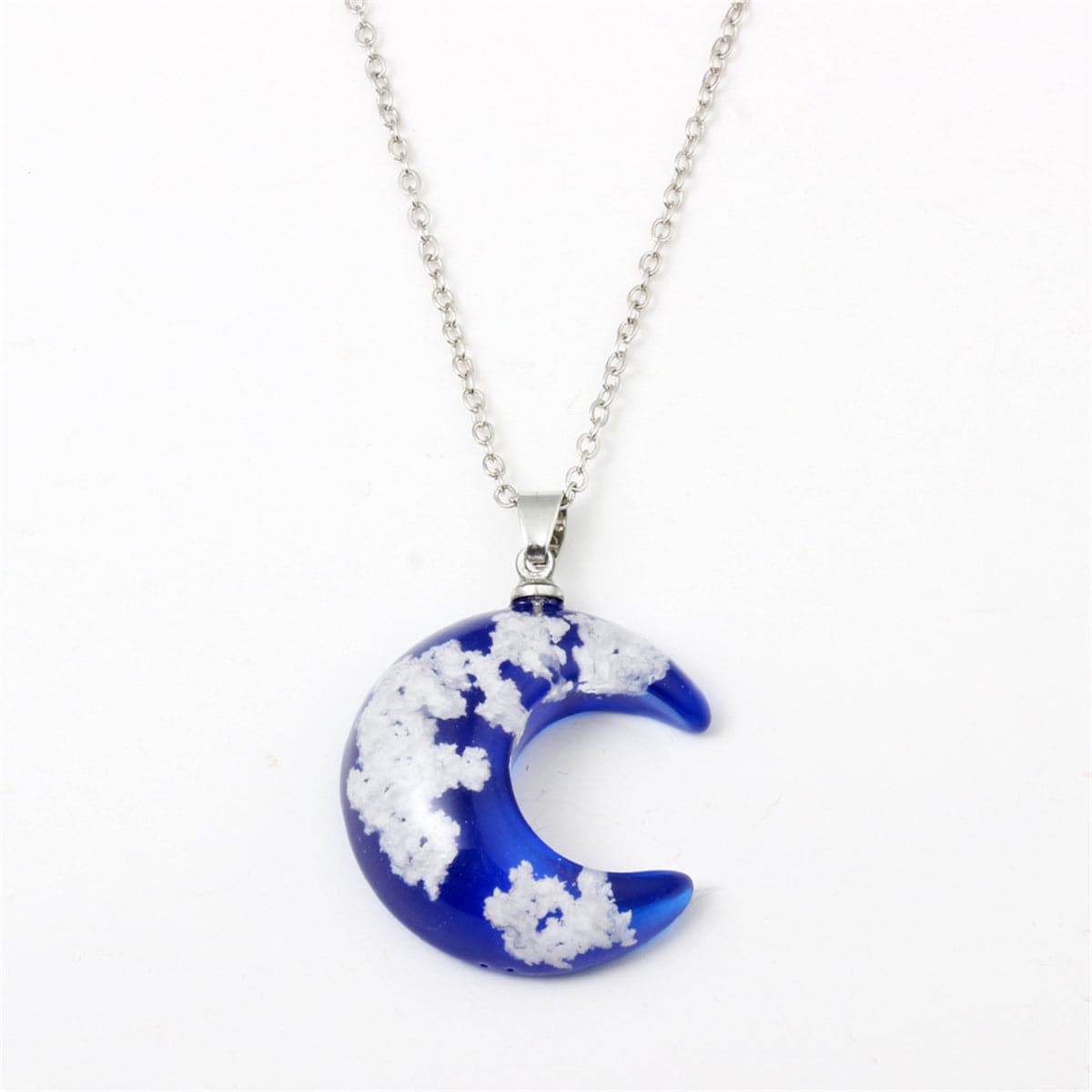 Blue Resin and Silver-Plated Moon Pendant Necklace, silver pendant necklace for women, elegant gift for her, side view