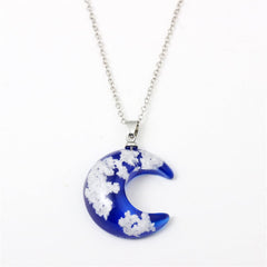 Blue Resin & Silver-Plated Moon Pendant Necklace
