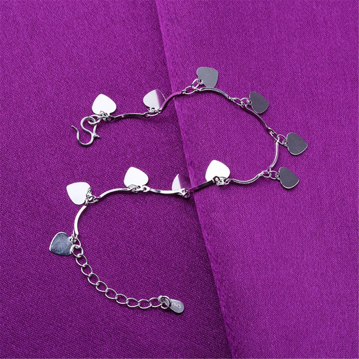 Silver-Plated Heart Station Anklet
