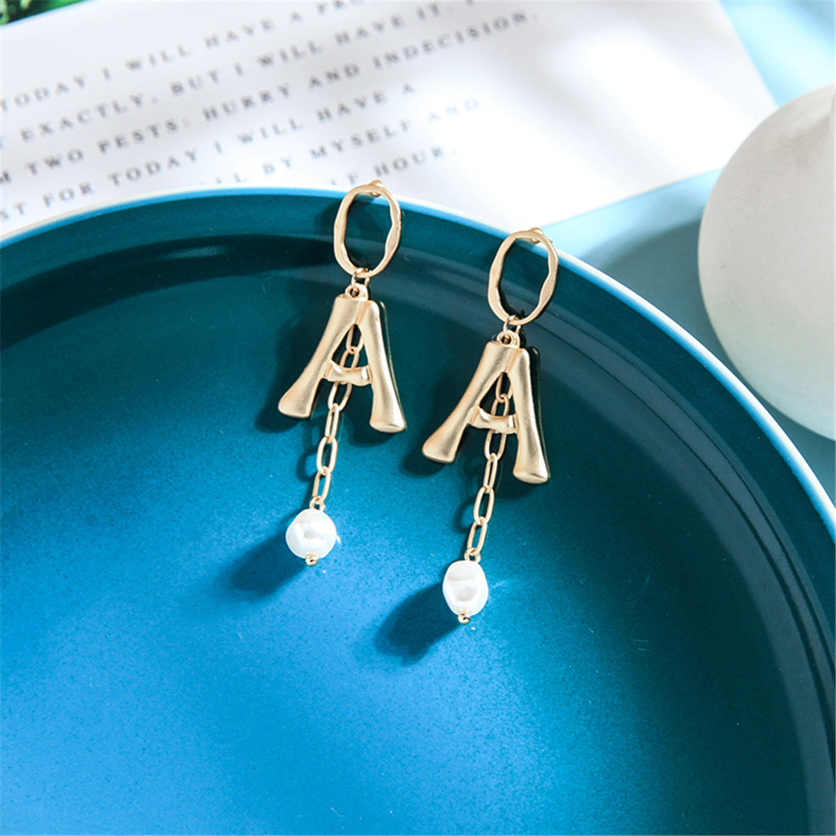 Pearl & 18K Gold-Plated Letter 'A' Drop Earrings