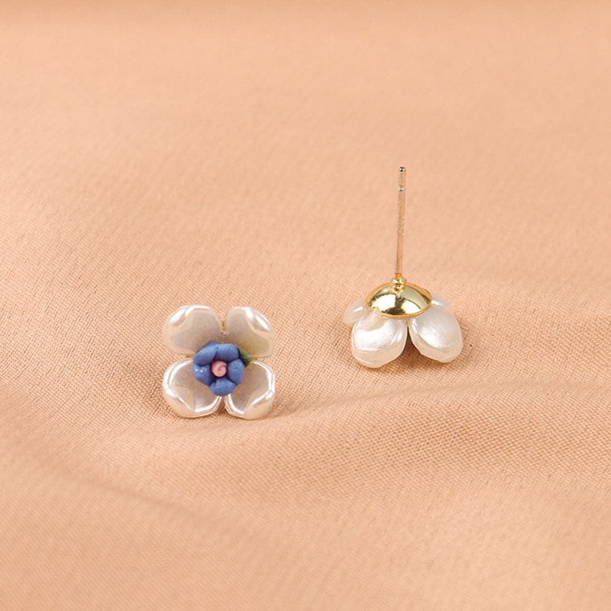 Blue Acrylic and 18K Gold-Plated Floral Stud Earrings, gold stud earrings for women, botanical inspired, lifestyle look