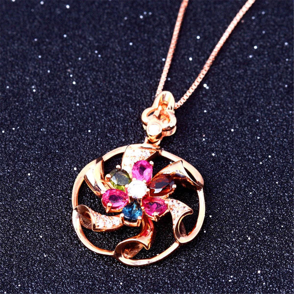 Pink & 18k Rose Gold-Plated Flower Pendant Necklace