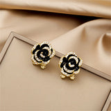 Cubic Zirconia & Black Enamel Stud Earrings