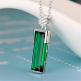 Green Crystal & cubic zirconia Rectangle Pendant Necklace - streetregion