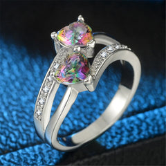 Pink Crystal Double Heart Ring