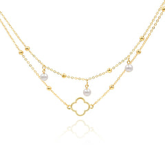 Pearl & 18K Gold-Plated Bead Station Clover Layer Anklet