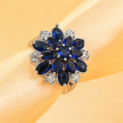 Navy Crystal & Cubic Zirconia Floral Pear-Cut Ring