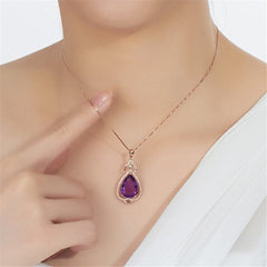 Purple Pear Crystal & 18K Rose Gold-Plated Pendant Necklace
