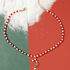 Red Acrylic & Howlite Beaded Candy Cane Pendant Necklace