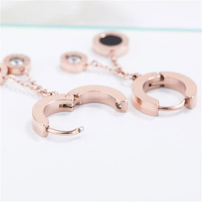 Cubic Zirconia and 18K Rose Gold-Plated Double Ring Drop Earrings, rose gold drop earrings for women, lifestyle look