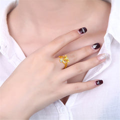 Cubic Zirconia & 24K Gold-Plated Fox Adjustable Ring