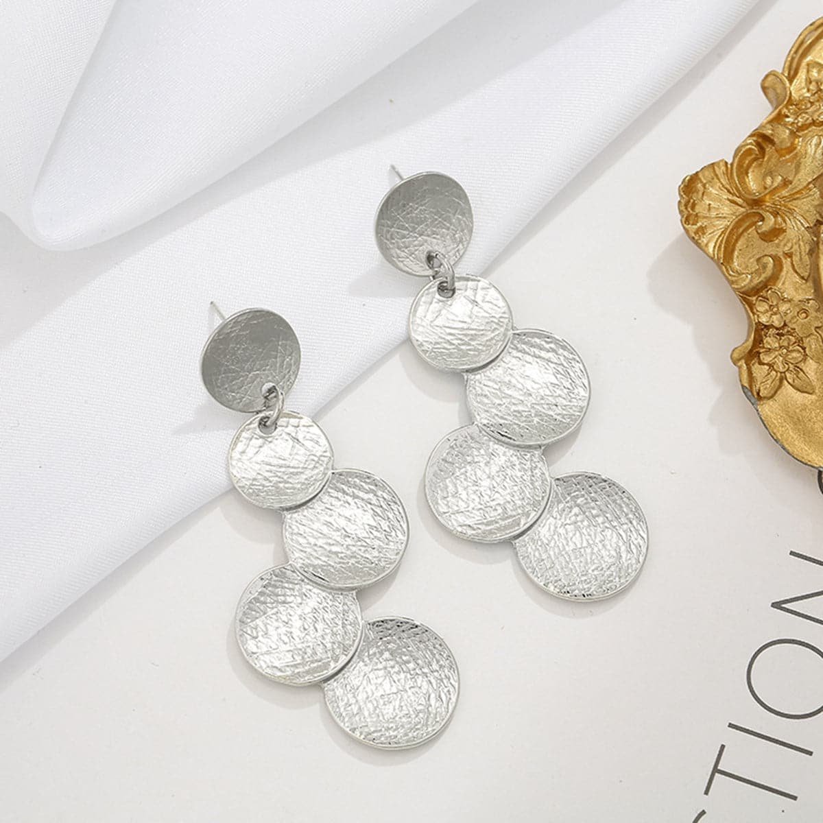 Silver-Plated Coin Cluster Drop Earrings, silver drop earrings for women, vintage-inspired design, lifestyle look
