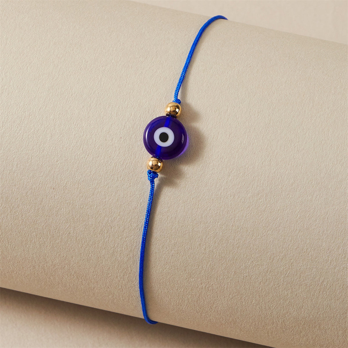 Blue and 18K Gold-Plated Eye Charm Anklet, gold anklet bracelet, everyday style, detail close-up