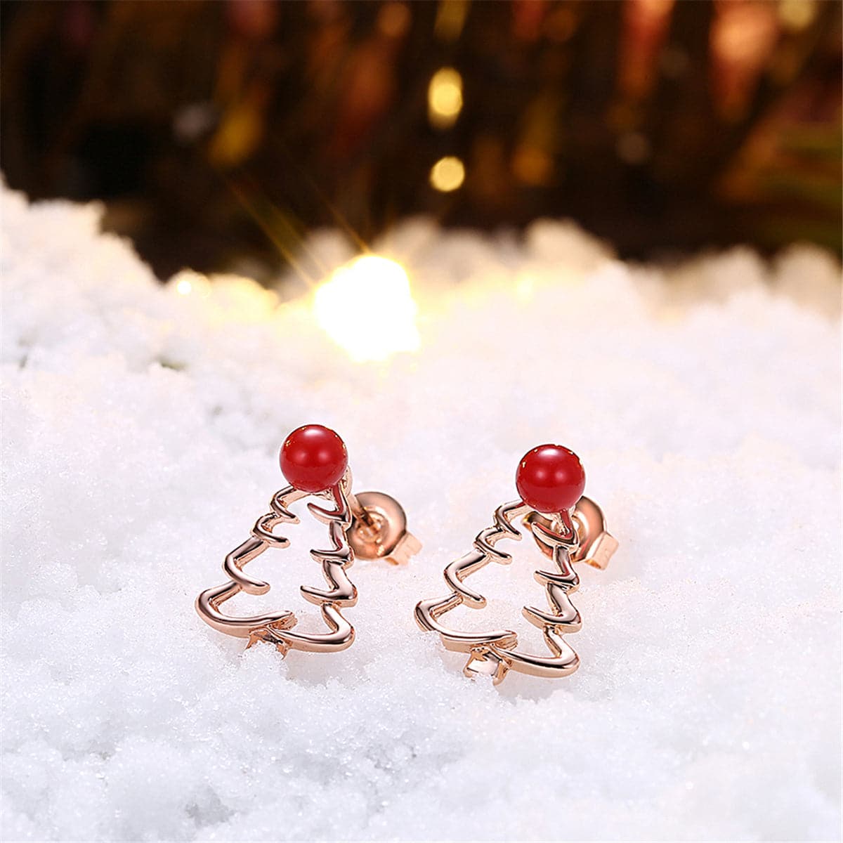 Red Enamel & 18K Rose Gold-Plated Open Christmas Tree Stud Earrings