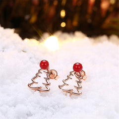 Red Enamel & 18K Rose Gold-Plated Open Christmas Tree Stud Earrings