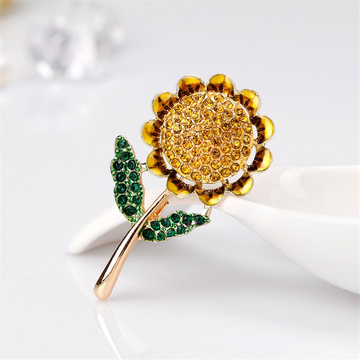 Cubic Zirconia & 18K Gold-Plated Sunflower Brooch