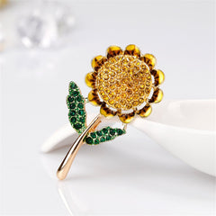 Cubic Zirconia & 18K Gold-Plated Sunflower Brooch
