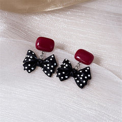 Red & Black Polka Dot Bow Drop Earrings