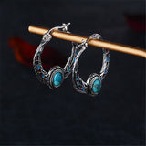 Turquoise & Silver-Plated Feather Hoop Earrings