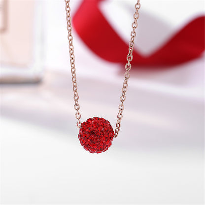 Red Cubic Zirconia and 18K Rose Gold-Plated Ball Pendant Necklace, rose gold pendant necklace for women, lifestyle look