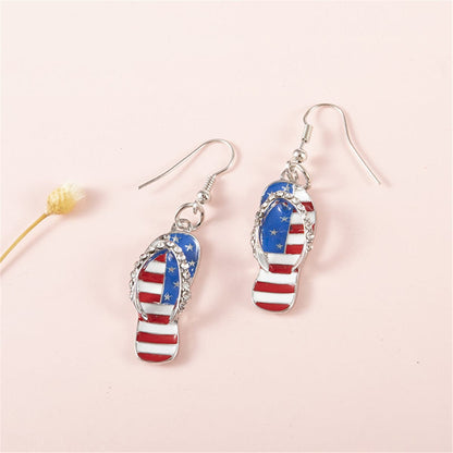 Blue and Red Cubic Zirconia and Enamel Flip-Flop Drop Earrings, drop earrings for women, botanical inspired, detail close-up