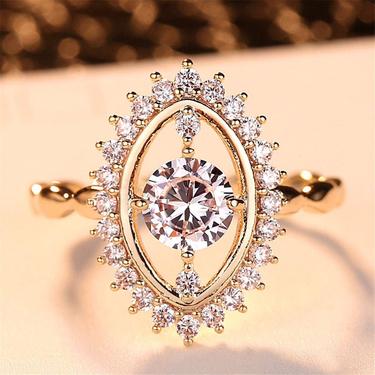 Cubic Zirconia & 18K Gold-Plated Eye Ring